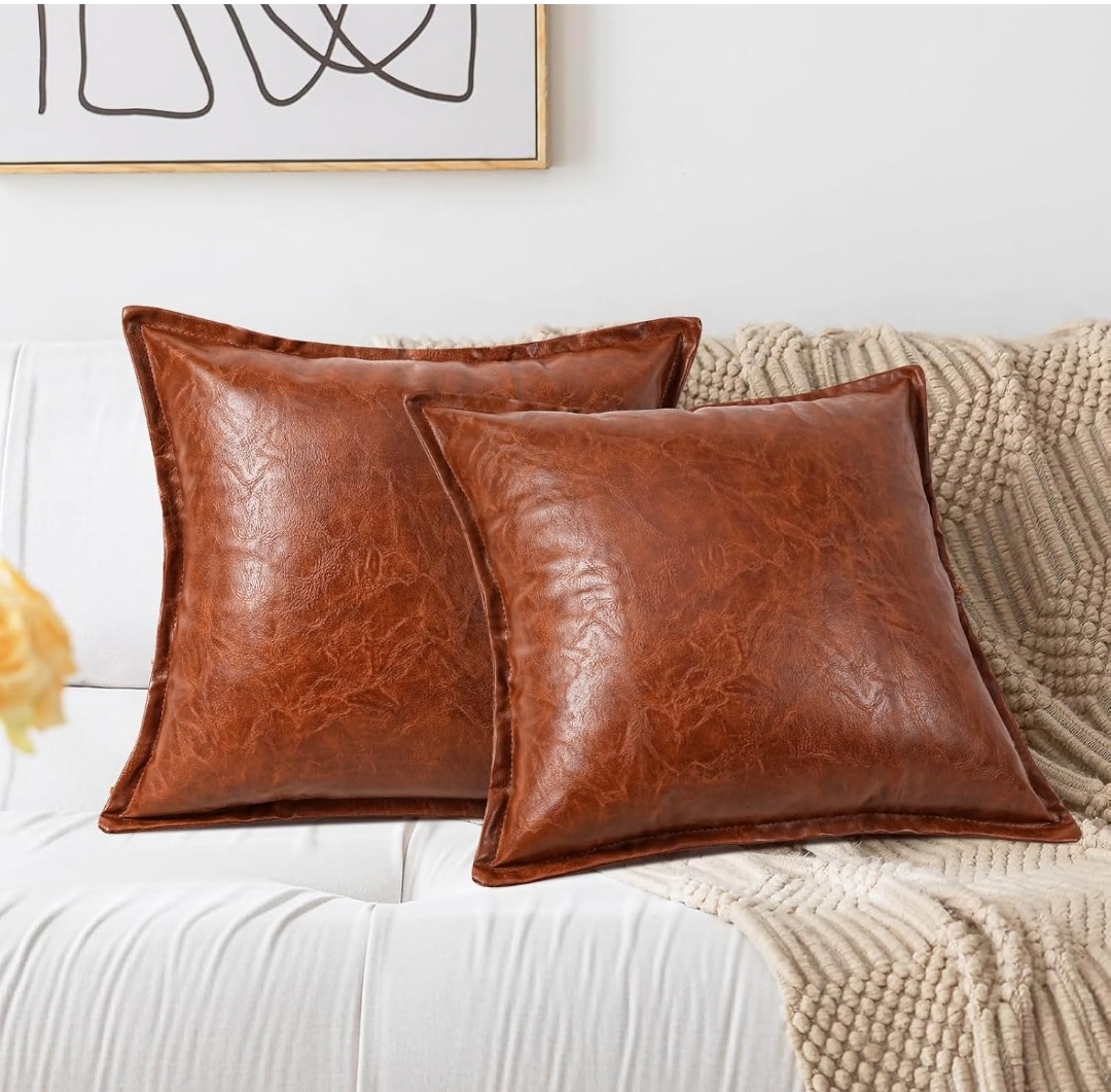 Black Faux Leather Throw Pillow Covers 18x18 Inch Vegan Leather Crackle Textured Pillowcase with Flange Edge Modern Luxury Decorative Couch Pillows for Sofa Livingroom Bedroom Home Decor