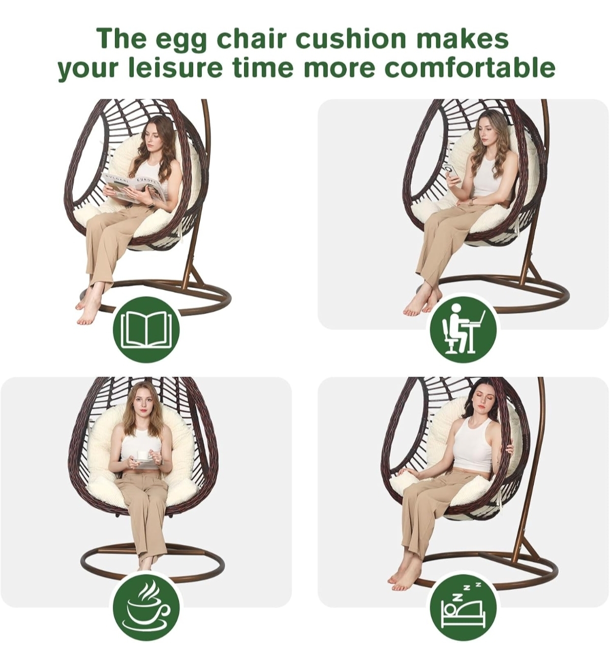 Premium 48×32" Tufted Corduroy Egg Chair Cushion – 1PC | Ultra-Plush Shredded Foam Comfort