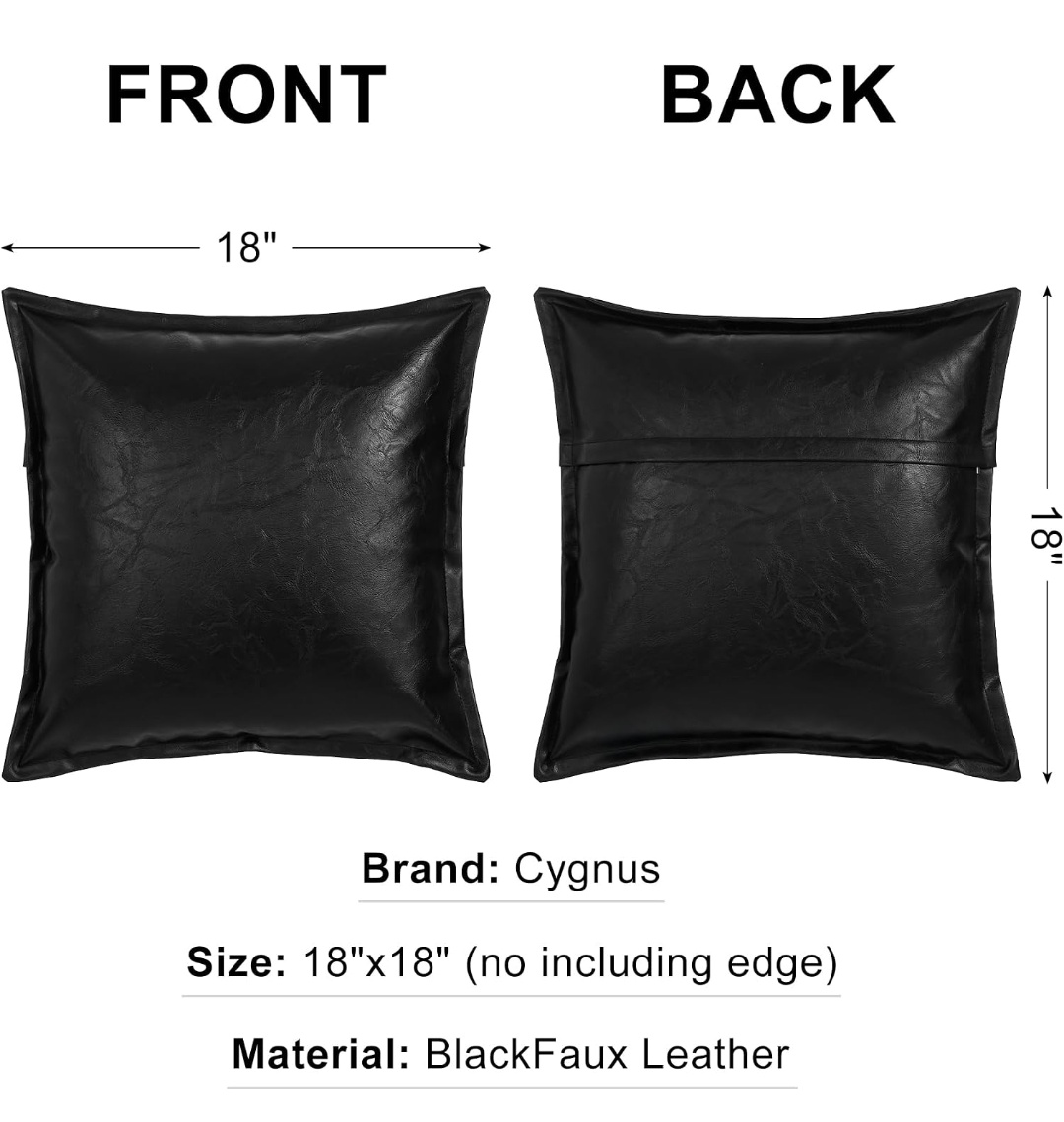 Black Faux Leather Throw Pillow Covers 18x18 Inch Vegan Leather Crackle Textured Pillowcase with Flange Edge Modern Luxury Decorative Couch Pillows for Sofa Livingroom Bedroom Home Decor