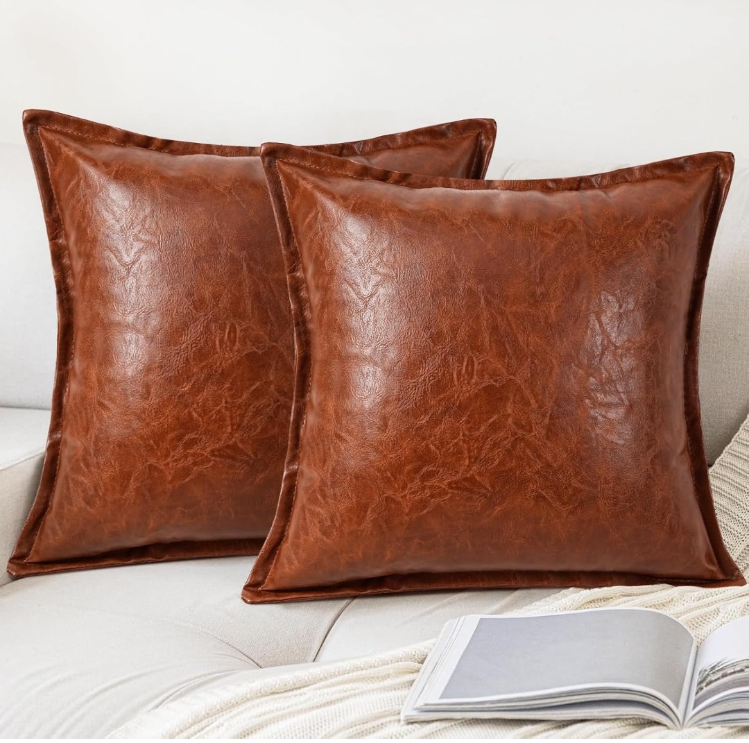 Black Faux Leather Throw Pillow Covers 18x18 Inch Vegan Leather Crackle Textured Pillowcase with Flange Edge Modern Luxury Decorative Couch Pillows for Sofa Livingroom Bedroom Home Decor