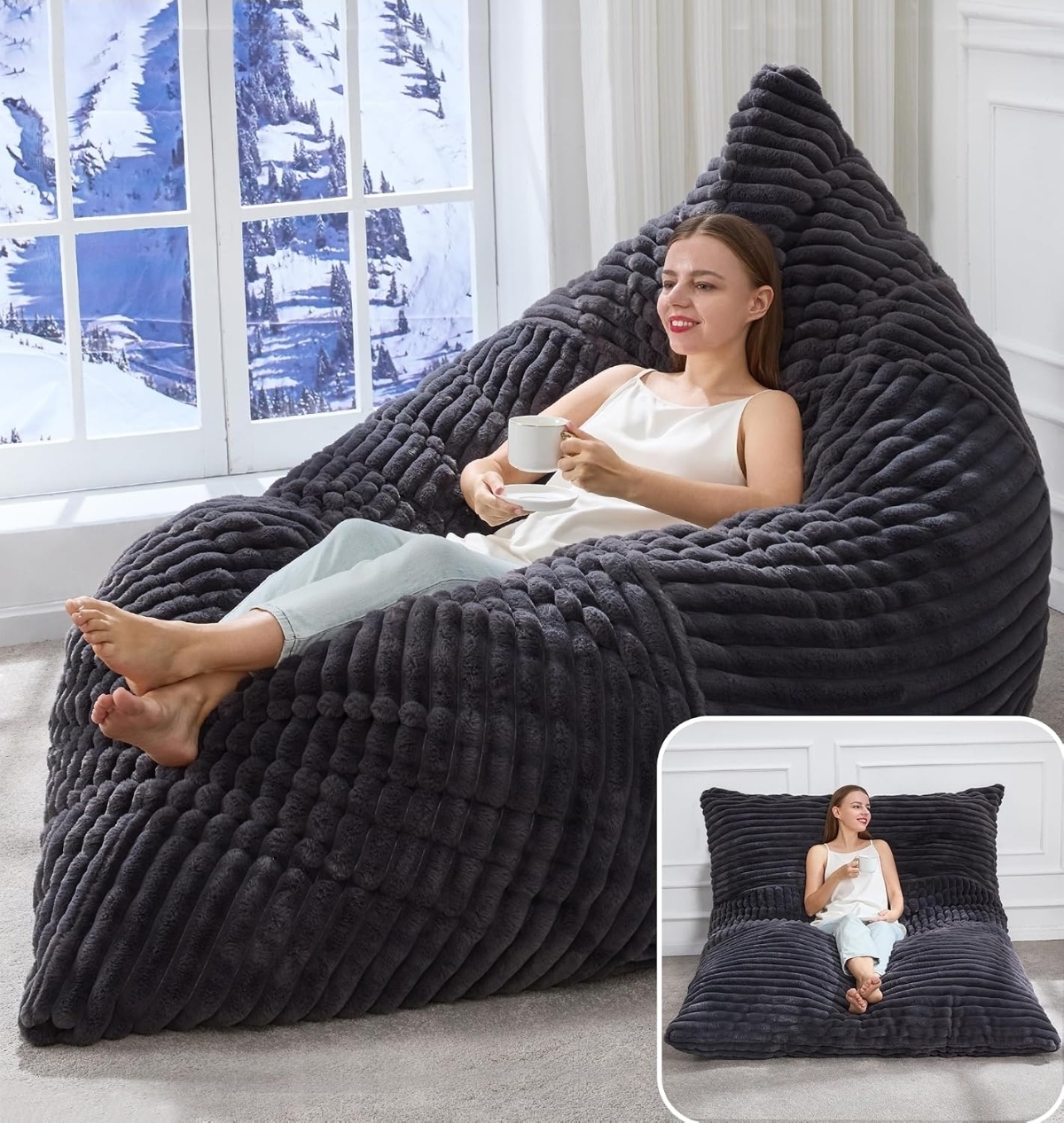 Adult Bean Bag Chair 3 in 1 Convertible Large Bean Bag Sofa
Striped Grey,Machine Washable,Removable Cover,Easy Convert And Install, Oversied Floor Bed,For Livingroom Bedroom