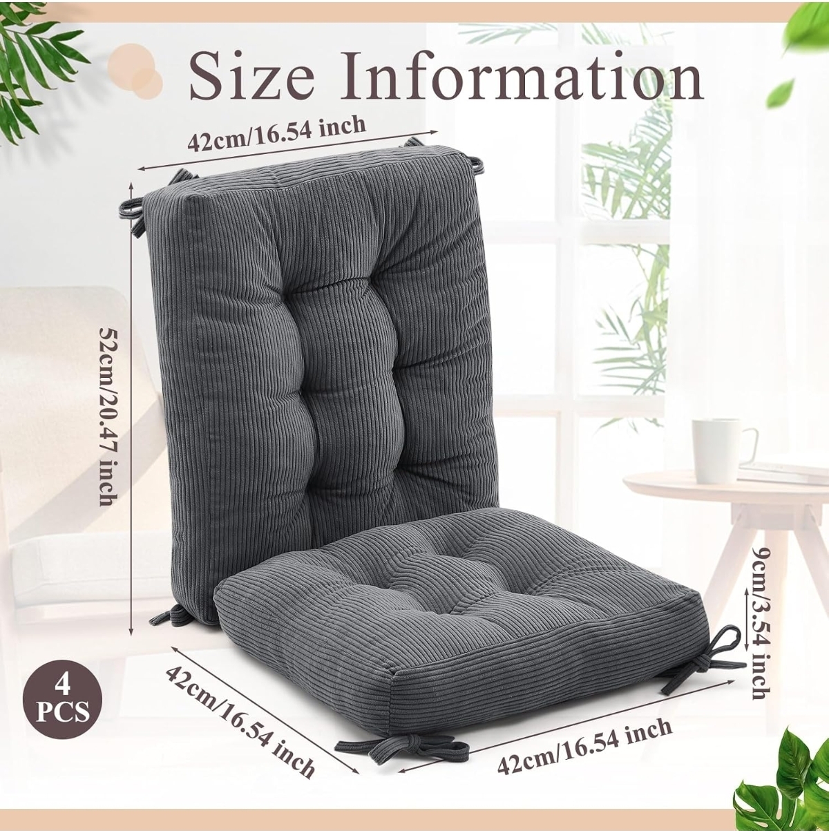 4 Set Outdoor Patio Chair Cushions Corduroy, Red
Tufted Seat Cushion with Ties, for Rocking Chairs Indoor Home Office, Comfortable Replacement Pillow Pads