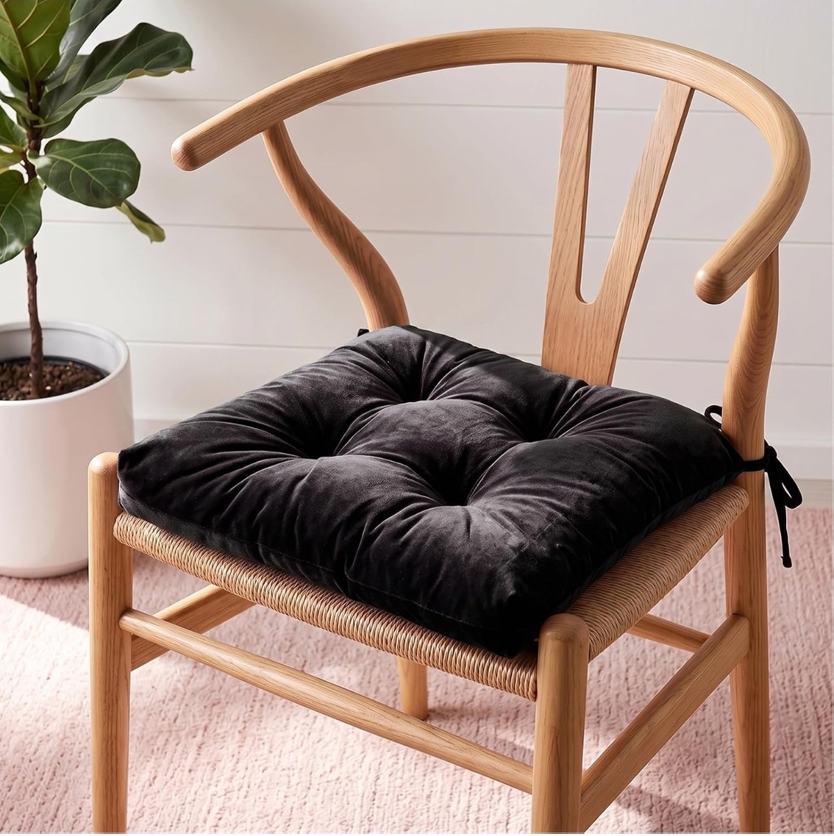 4 Pack Velvet Chair Cushions for Dining Chairs, 16" x 16" Soft Velvet Chair Pads with Ties Comfy Solid Seat Cushion Party Home Office Living Room Outdoor Indoor