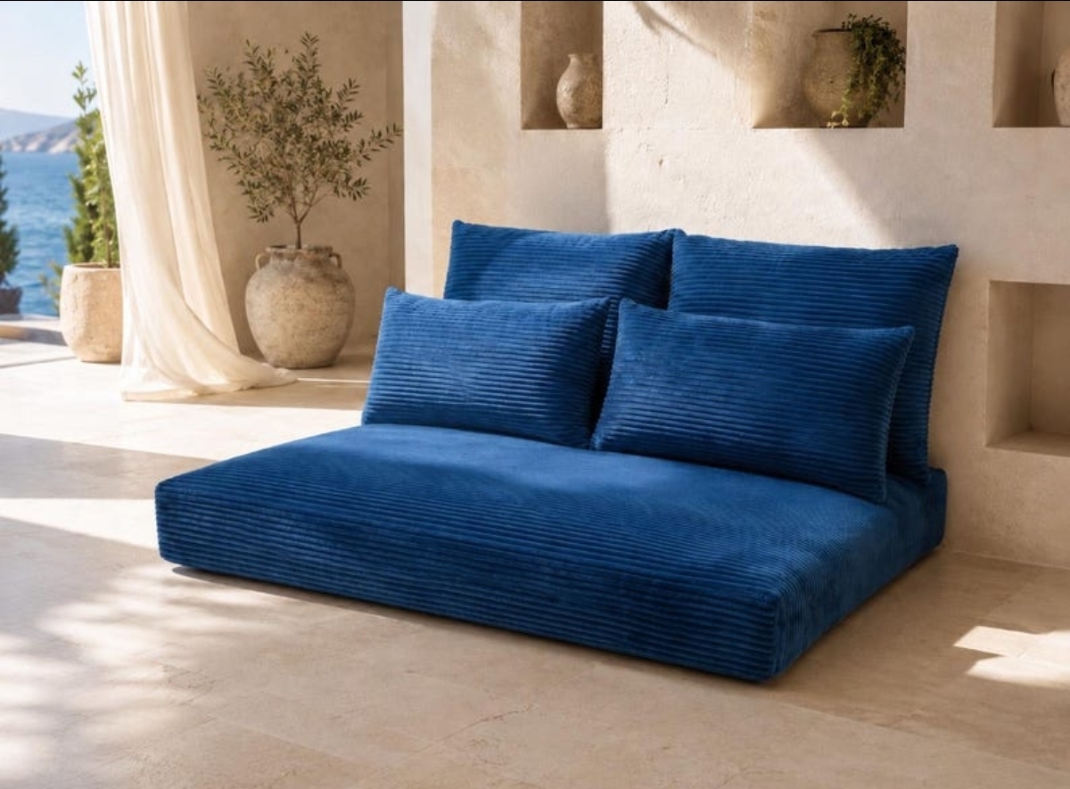 Cream Corduroy Floor Lounge Sofa – 1PC Set