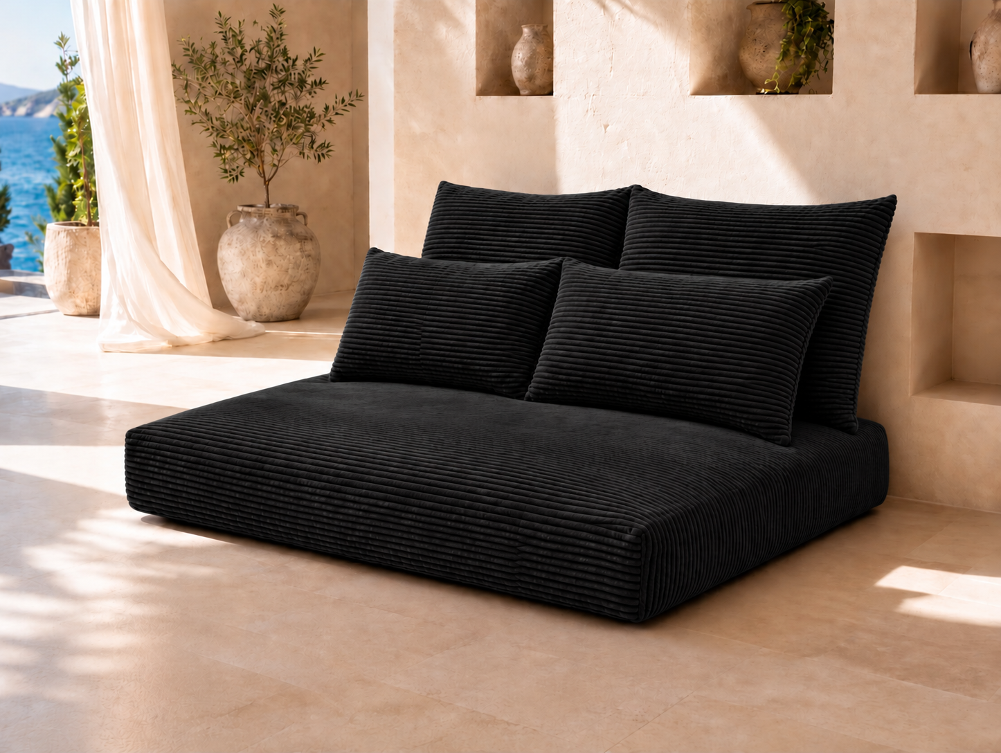 Cream Corduroy Floor Lounge Sofa – 1PC Set