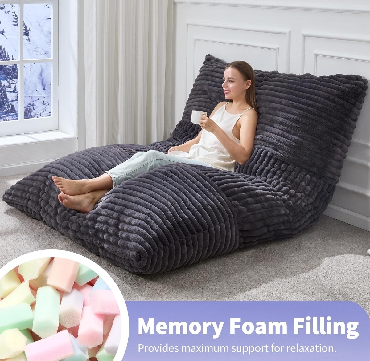 Adult Bean Bag Chair 3 in 1 Convertible Large Bean Bag Sofa
Striped Grey,Machine Washable,Removable Cover,Easy Convert And Install, Oversied Floor Bed,For Livingroom Bedroom