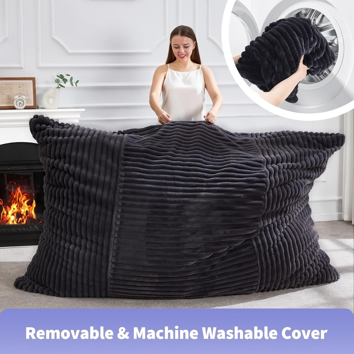Adult Bean Bag Chair 3 in 1 Convertible Large Bean Bag Sofa
Striped Grey,Machine Washable,Removable Cover,Easy Convert And Install, Oversied Floor Bed,For Livingroom Bedroom