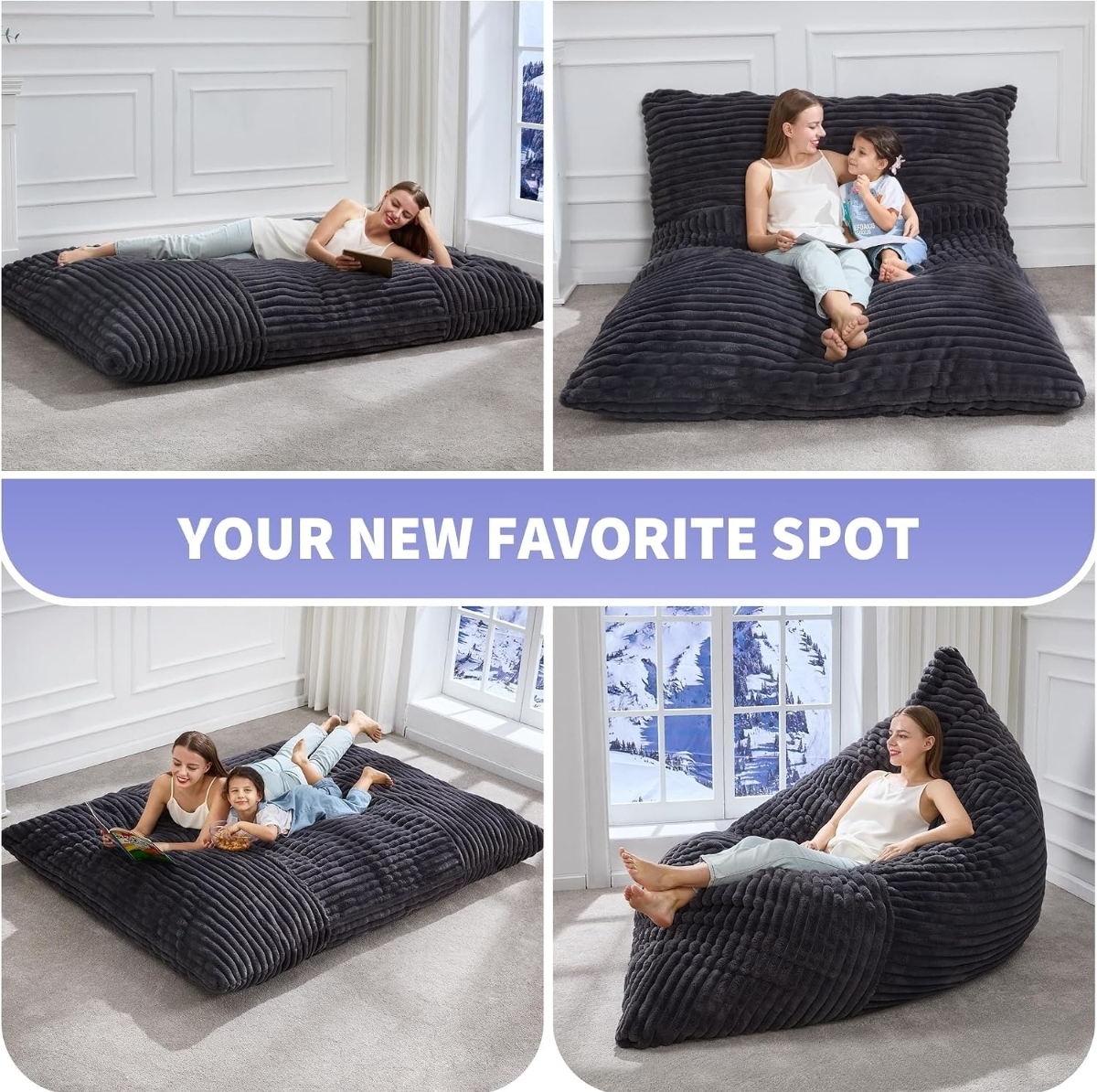 Adult Bean Bag Chair 3 in 1 Convertible Large Bean Bag Sofa
Striped Grey,Machine Washable,Removable Cover,Easy Convert And Install, Oversied Floor Bed,For Livingroom Bedroom