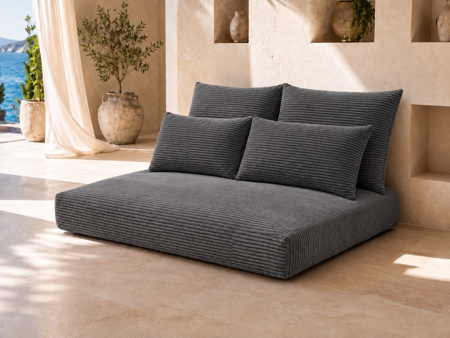 Cream Corduroy Floor Lounge Sofa – 1PC Set