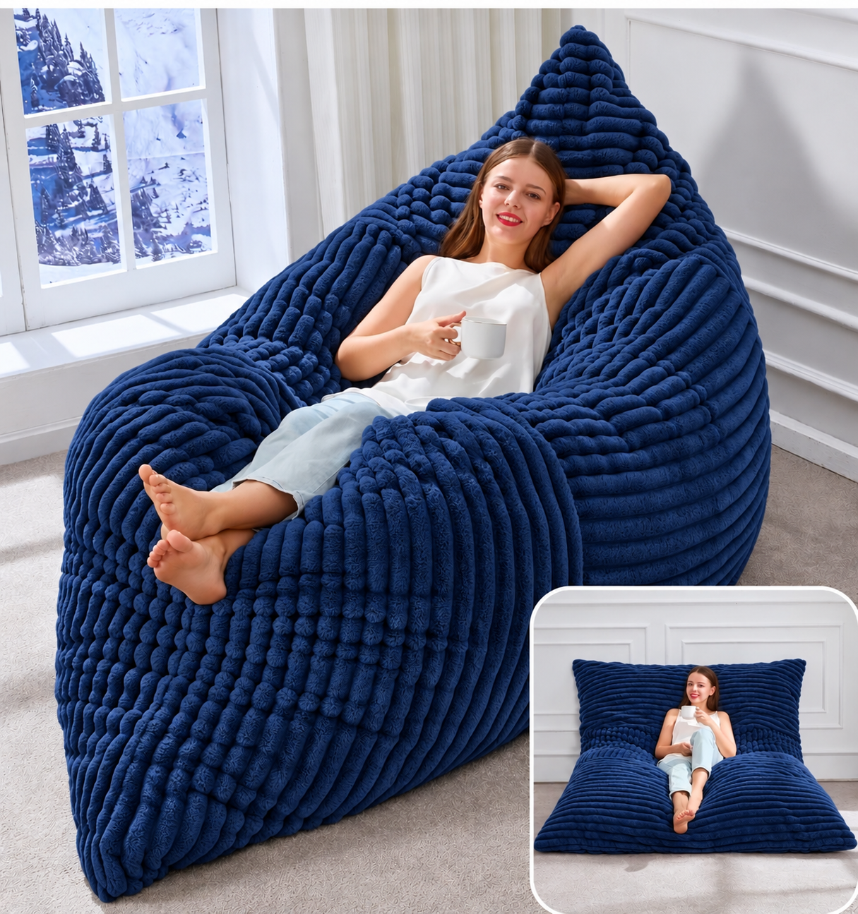 Adult Bean Bag Chair 3 in 1 Convertible Large Bean Bag Sofa
Striped Grey,Machine Washable,Removable Cover,Easy Convert And Install, Oversied Floor Bed,For Livingroom Bedroom
