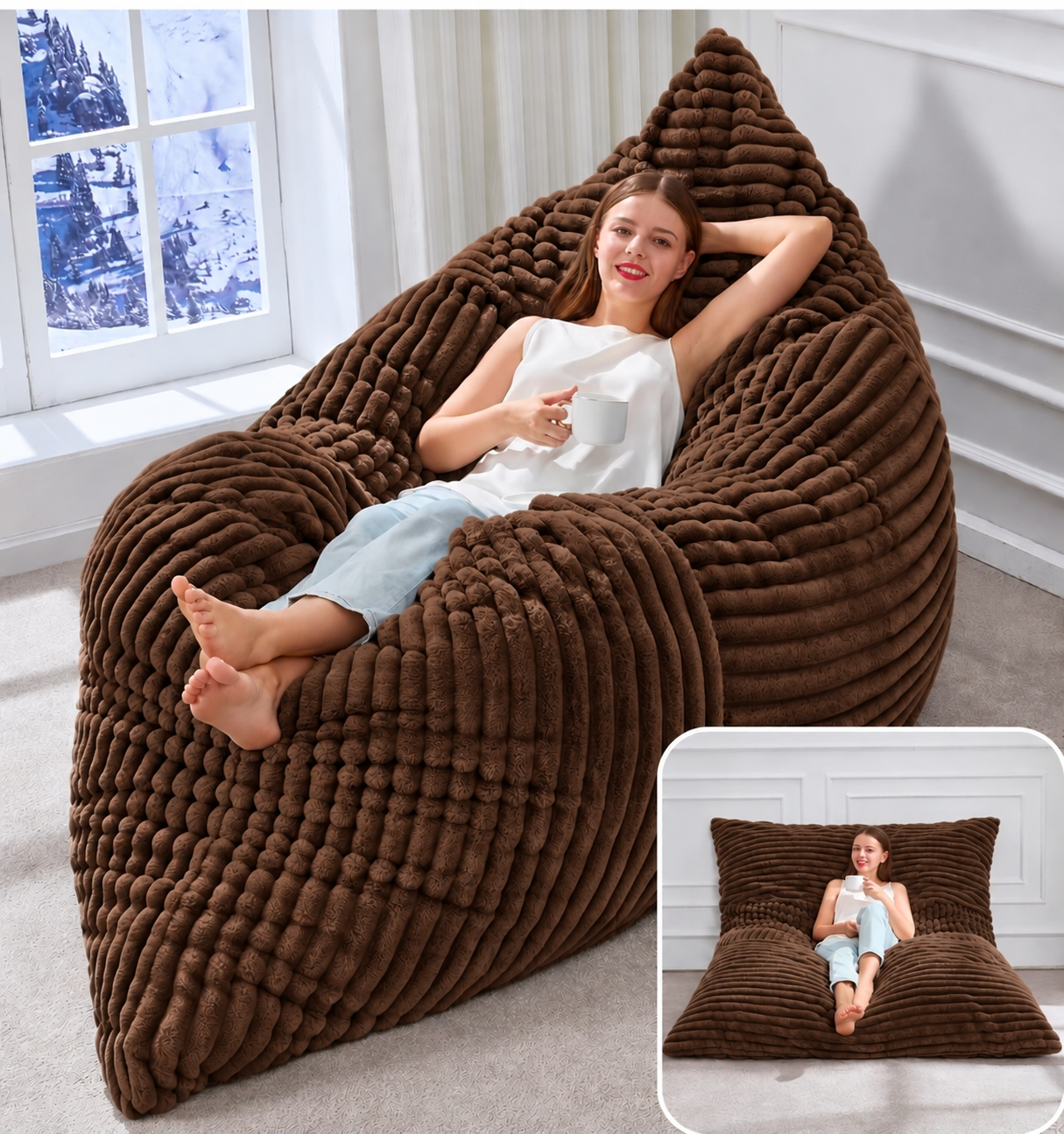 Adult Bean Bag Chair 3 in 1 Convertible Large Bean Bag Sofa
Striped Grey,Machine Washable,Removable Cover,Easy Convert And Install, Oversied Floor Bed,For Livingroom Bedroom