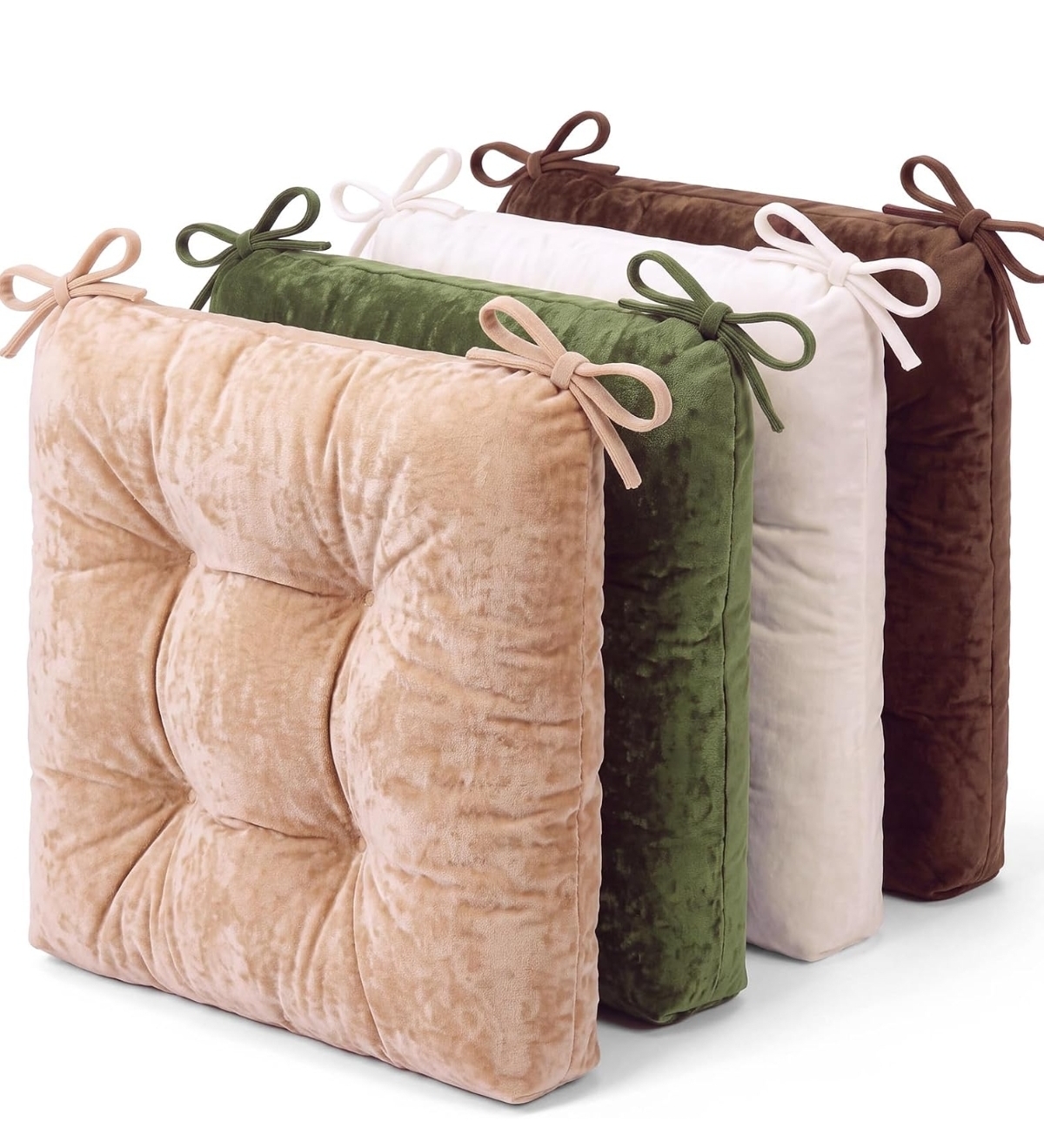 4 Pack Velvet Chair Cushions for Dining Chairs, 16" x 16" Soft Velvet Chair Pads with Ties Comfy Solid Seat Cushion Party Home Office Living Room Outdoor Indoor