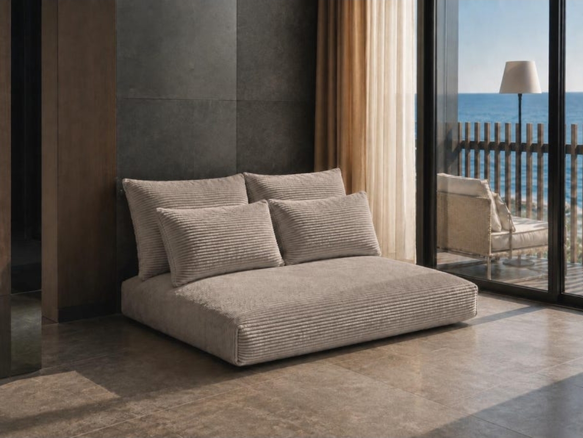 Cream Corduroy Floor Lounge Sofa – 1PC Set