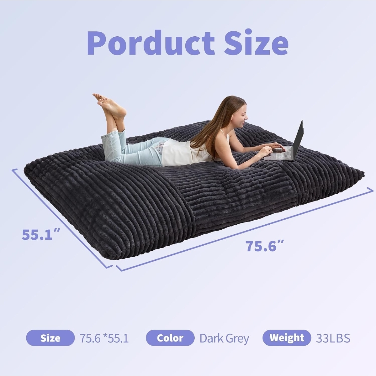 Adult Bean Bag Chair 3 in 1 Convertible Large Bean Bag Sofa
Striped Grey,Machine Washable,Removable Cover,Easy Convert And Install, Oversied Floor Bed,For Livingroom Bedroom