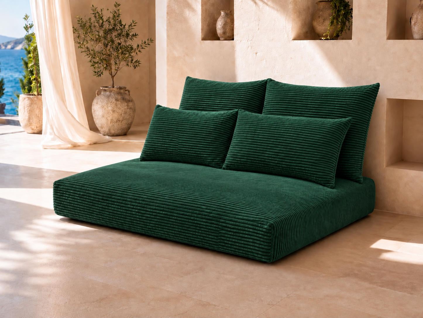 Cream Corduroy Floor Lounge Sofa – 1PC Set