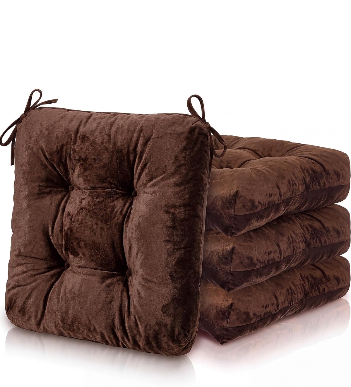 4 Pack Velvet Chair Cushions for Dining Chairs, 16" x 16" Soft Velvet Chair Pads with Ties Comfy Solid Seat Cushion Party Home Office Living Room Outdoor Indoor