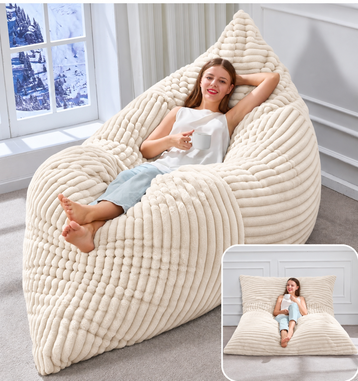 Adult Bean Bag Chair 3 in 1 Convertible Large Bean Bag Sofa
Striped Grey,Machine Washable,Removable Cover,Easy Convert And Install, Oversied Floor Bed,For Livingroom Bedroom
