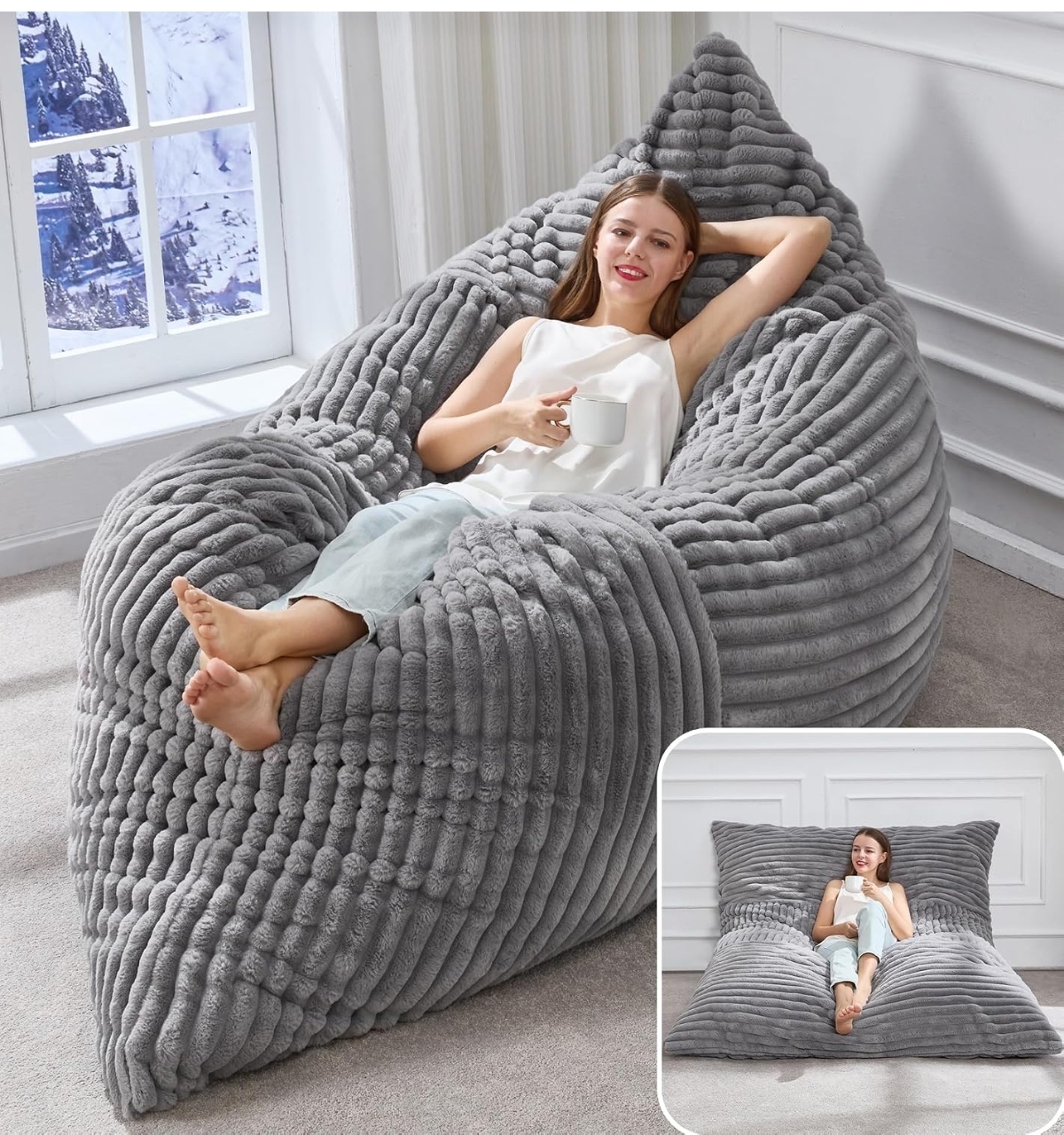 Adult Bean Bag Chair 3 in 1 Convertible Large Bean Bag Sofa
Striped Grey,Machine Washable,Removable Cover,Easy Convert And Install, Oversied Floor Bed,For Livingroom Bedroom