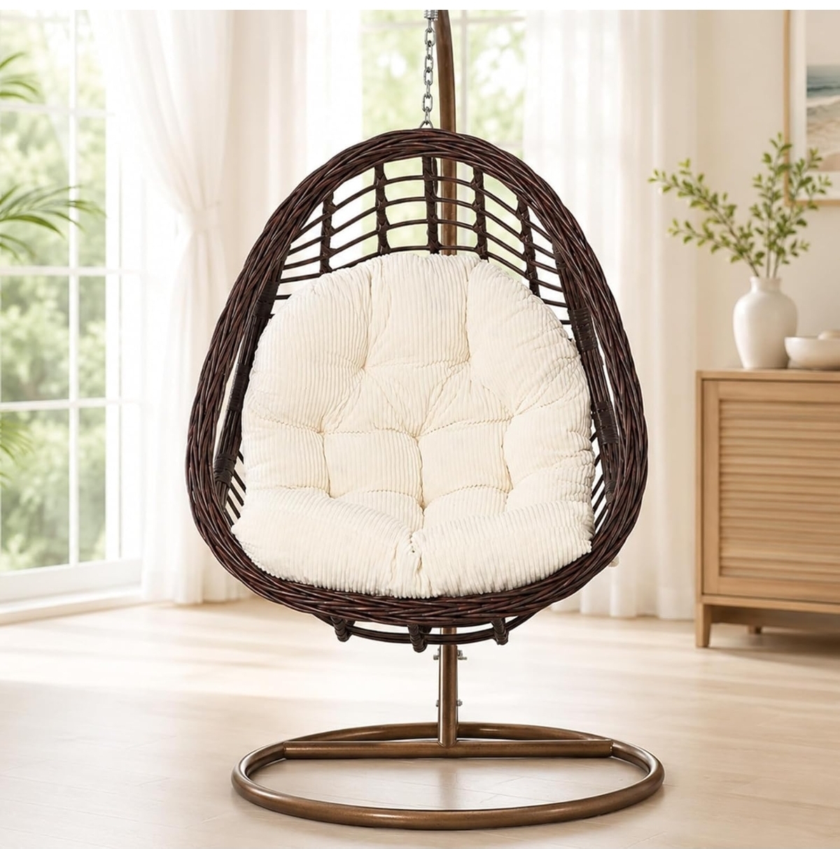 Premium 48×32" Tufted Corduroy Egg Chair Cushion – 1PC | Ultra-Plush Shredded Foam Comfort