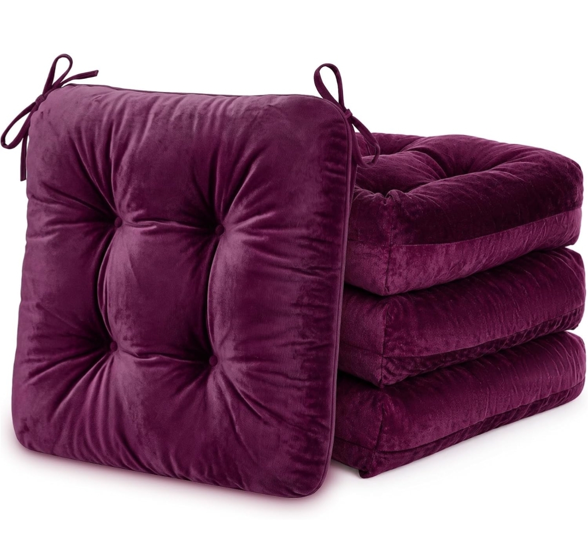 4 Pack Velvet Chair Cushions for Dining Chairs, 16" x 16" Soft Velvet Chair Pads with Ties Comfy Solid Seat Cushion Party Home Office Living Room Outdoor Indoor
