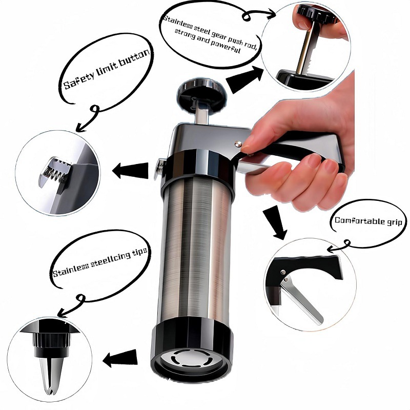 Stainless Steel Cookies Press Cookie Press Kit for with 8 Piping Tips and 13 Discs for DIY Maker and Decorating Baking Supplies Cake Icing Decorating Set DIY Christmas Cookies and Decorating