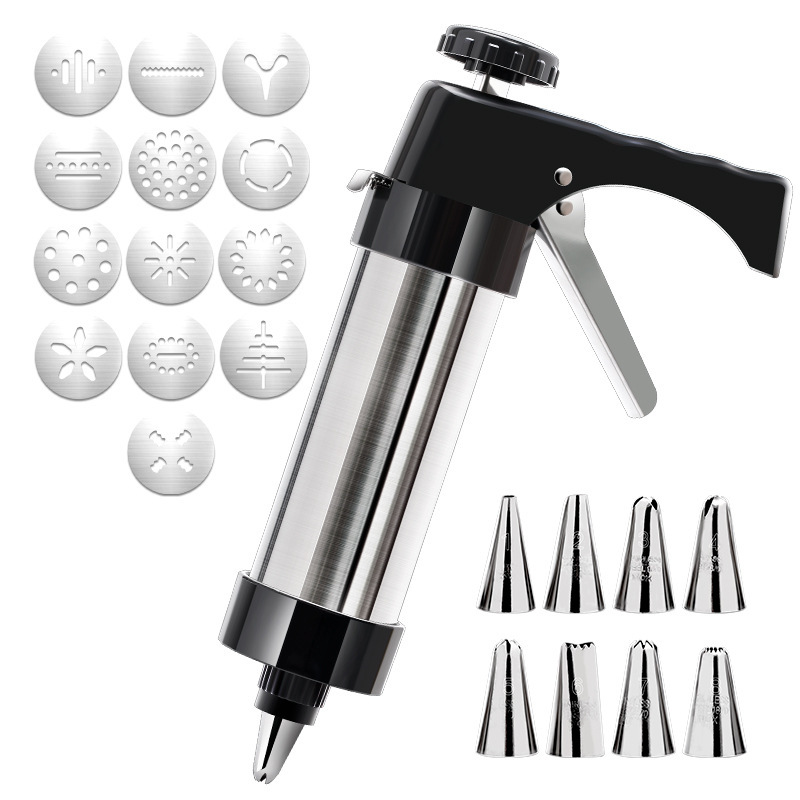 Stainless Steel Cookies Press Cookie Press Kit for with 8 Piping Tips and 13 Discs for DIY Maker and Decorating Baking Supplies Cake Icing Decorating Set DIY Christmas Cookies and Decorating