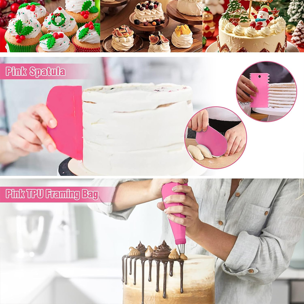 255-Piece Cake Decorating Set with Turntable Icing Tips Piping Bags Scraper Spatula Baking Tools / Seti ya Kupamba Keki, Vifaa vya Kuoka