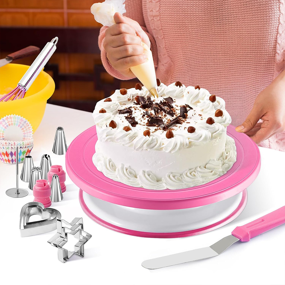 255-Piece Cake Decorating Set with Turntable Icing Tips Piping Bags Scraper Spatula Baking Tools / Seti ya Kupamba Keki, Vifaa vya Kuoka