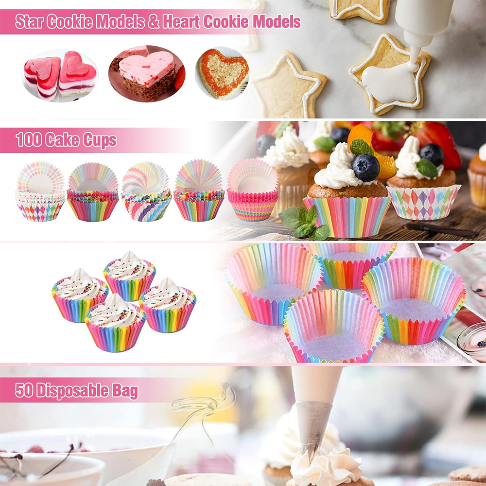 255-Piece Cake Decorating Set with Turntable Icing Tips Piping Bags Scraper Spatula Baking Tools / Seti ya Kupamba Keki, Vifaa vya Kuoka