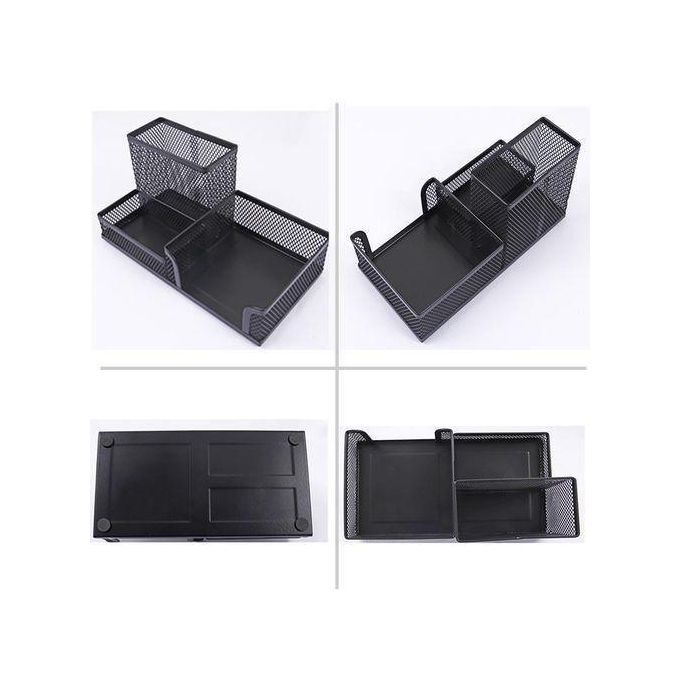 Metal Mesh Desk Organizer 3 Compartment – Black Desktop Stationery Organizer, Pen Pencil Holder, Office & School Supplies Storage