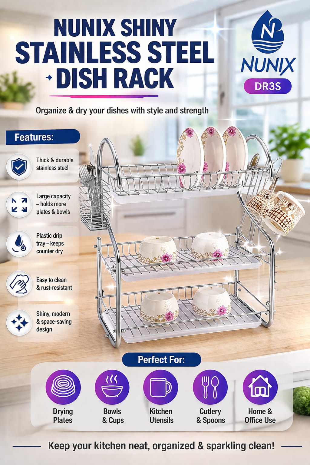 NUNIX 3-Layer Steel Dish Drainer
