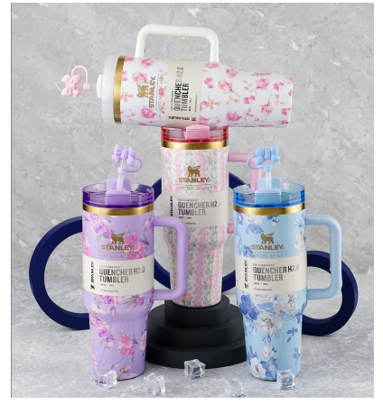 Stanley Floral Designs Quencher H2.0 FlowState Tumblers: Custom Floral Designs Double-Wall Vacuum Insulation Rotating Lid Straw Hot Cold Iced Drinks Comfort Handle Portable Hydration Style Gift