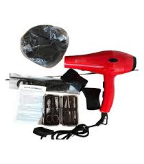 Nunix Professional Blow Dry Hair Dryer with Nail Cutter Set – Red 2200W Salon Hair Dryer Kit with Heat Control, 2 Speed Settings, Nozzle Attachments & Manicure Grooming Set for Home and Kinyozi Use