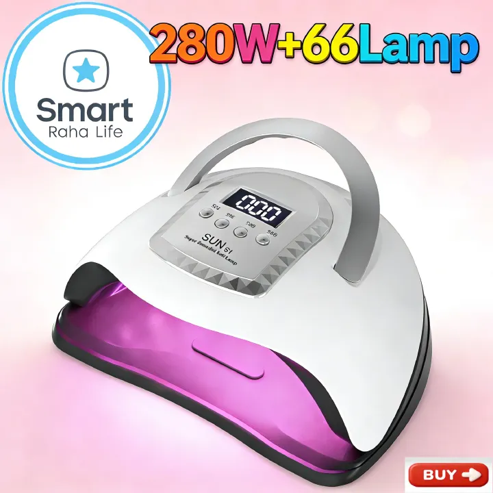 Smartrahalife Professional Nail Dryer Machine 280W UV/LED Lamp with 66 LEDs 10/30/60/99s Timer Auto Sensor Fast Gel Polish Curing Lamp for Salon & Home Manicure – High Power Quick Dry Nail Art Essenti