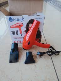 Nunix Professional Blow Dry Hair Dryer with Nail Cutter Set – Red 2200W Salon Hair Dryer Kit with Heat Control, 2 Speed Settings, Nozzle Attachments & Manicure Grooming Set for Home and Kinyozi Use
