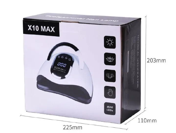SUN X10 Max 280W UV LED Nail Lamp with 66 LED Beads, Fast Drying Gel Polish Nail Dryer, Auto Sensor Professional Manicure Light for Salon and Home Use
