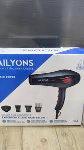 Ailyons Professional Hair Blow Dry Hair Dryer 2200W with Styling Accessories – fast drying powerful motor, 3 heat settings & 3 speed levels, includes nozzle and comb attachments for versatile salon-qu