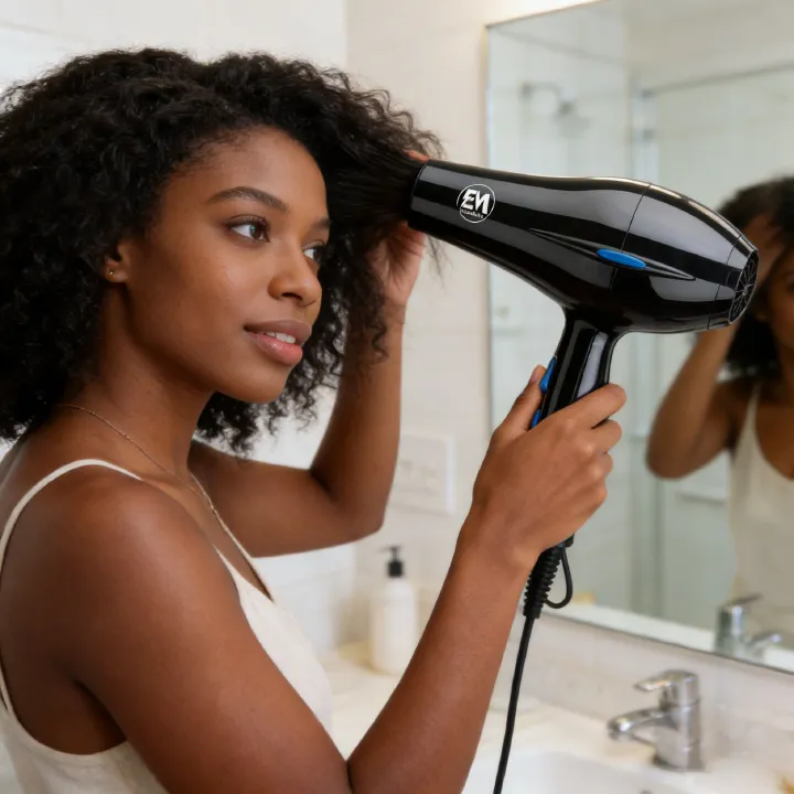 EM Blow Dryer Hair Blower 2200W professional hair dryer with 3 speed and 2 temperature settings ElectroMate HD04, includes 2 styling nozzles and 2 comb attachments for fast drying, frizz control, smoo