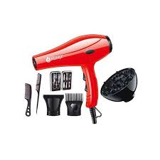 Nunix Professional Blow Dry Hair Dryer with Nail Cutter Set – Red 2200W Salon Hair Dryer Kit with Heat Control, 2 Speed Settings, Nozzle Attachments & Manicure Grooming Set for Home and Kinyozi Use