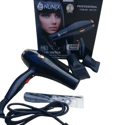 Nunix Professional 2200W–2400W Blow Dry Hair Dryer Kit with Accessories – High Power Salon Hair Dryer with 2 Speeds & Heat Settings, Diffuser, Dual Combs, Nozzles & Nail Set for Home & Kinyozi Use