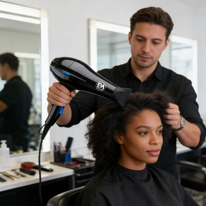 EM Blow Dryer Hair Blower 2200W professional hair dryer with 3 speed and 2 temperature settings ElectroMate HD04, includes 2 styling nozzles and 2 comb attachments for fast drying, frizz control, smoo