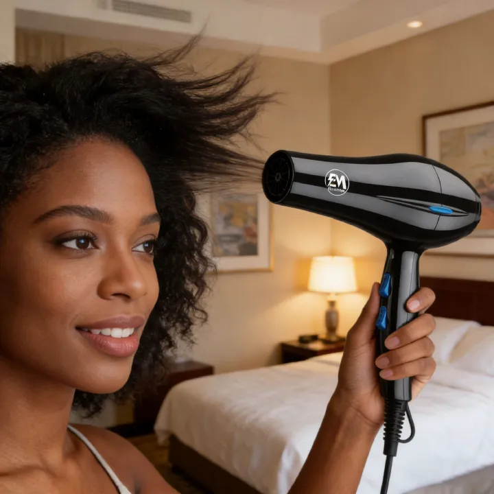 EM Blow Dryer Hair Blower 2200W professional hair dryer with 3 speed and 2 temperature settings ElectroMate HD04, includes 2 styling nozzles and 2 comb attachments for fast drying, frizz control, smoo
