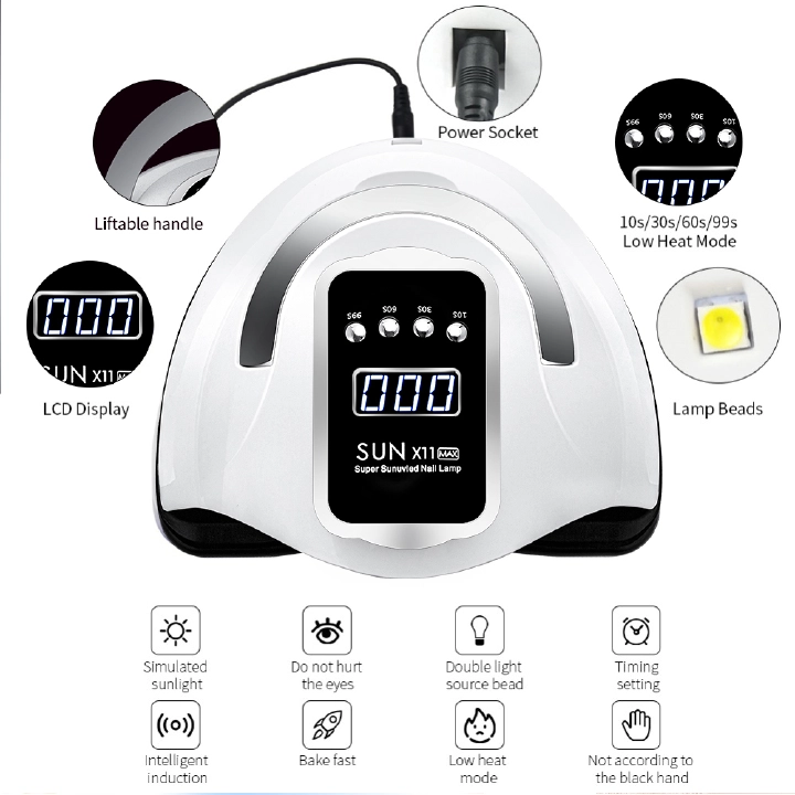 SUN X11 280W UV LED Nail Lamp, Professional Gel Polish Nail Dryer with Motion Sensor, Fast-Curing UV Light for Manicure and Pedicure, Salon and Home Nail Care Machine[Free Gift]