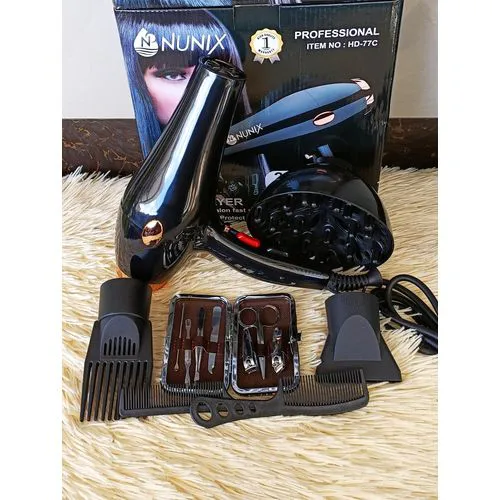 Nunix Professional 2200W–2400W Blow Dry Hair Dryer Kit with Accessories – High Power Salon Hair Dryer with 2 Speeds & Heat Settings, Diffuser, Dual Combs, Nozzles & Nail Set for Home & Kinyozi Use