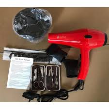 Nunix Professional Blow Dry Hair Dryer with Nail Cutter Set – Red 2200W Salon Hair Dryer Kit with Heat Control, 2 Speed Settings, Nozzle Attachments & Manicure Grooming Set for Home and Kinyozi Use