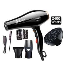 Nunix Professional 2200W–2400W Blow Dry Hair Dryer Kit with Accessories – High Power Salon Hair Dryer with 2 Speeds & Heat Settings, Diffuser, Dual Combs, Nozzles & Nail Set for Home & Kinyozi Use
