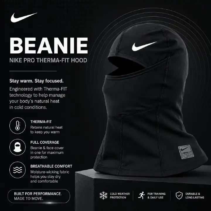 🔥 Nike Pro Therma-FIT Hood Balaclava – Black Winter Face Mask Ski Mask Beanie Full Coverage Cold Weather Sports Hood (mavins, caps, head wraps, head bands)