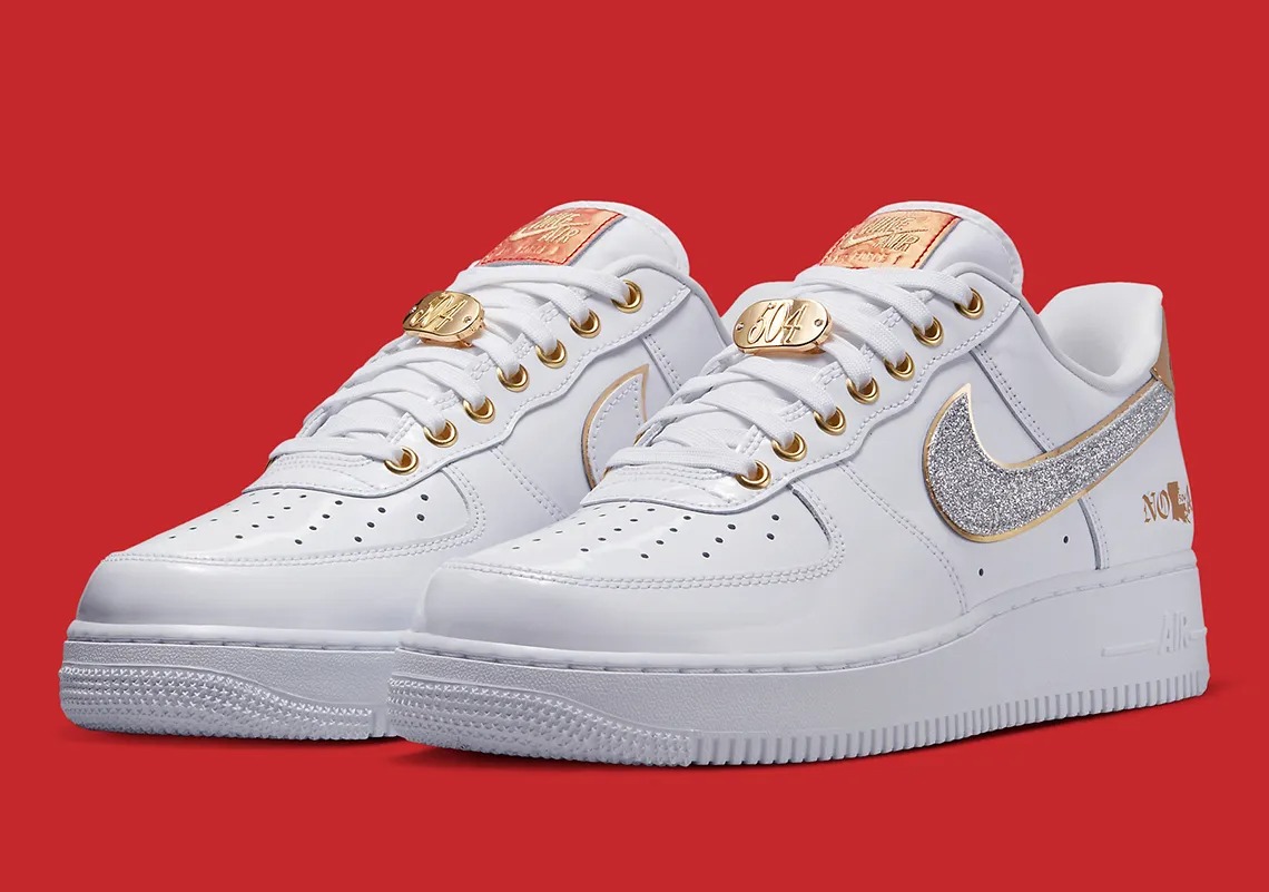 🔥(ON OFFER) 🔥 NOLA Air Force 1 White & Gold Glitter Sneakers – Luxury Women’s Fashion Sneakers, Nola Airforce 1 | Trendy Casual Streetwear Shoes | Stylish Designer-Inspired AF1 Trainers | Comfortabl