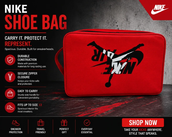 🔥 Nike Jordan Foot ball bag, Soccer bag Basketball bag,  Jordan Sneaker Shoe Bag | Premium Basketball Shoe Travel Bag | Portable Sneaker Storage Case | Durable Zip Shoe Organizer | Sports Gym Carry B