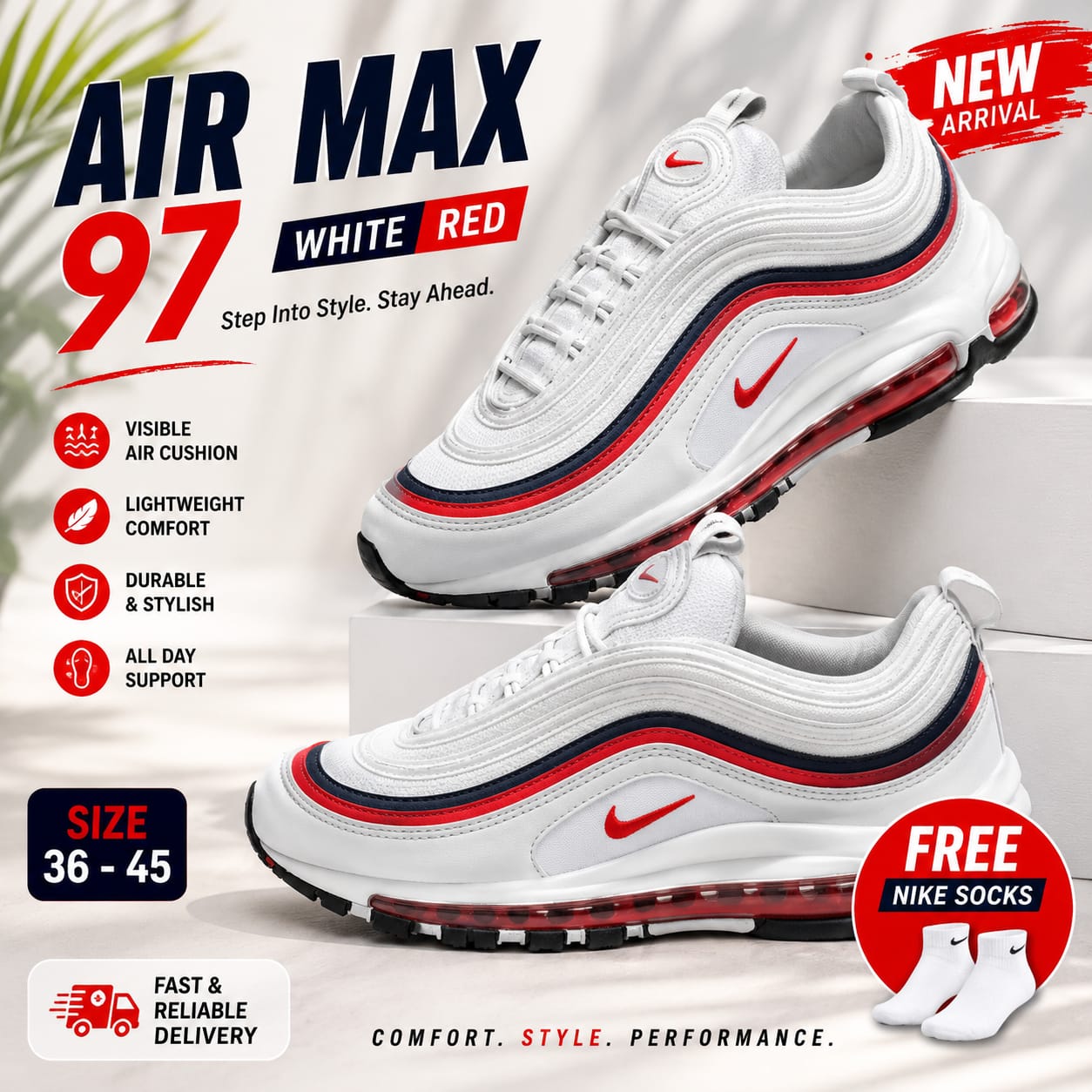 🔥 (Free Socks) 🔥 Air Max 97 Black Red  Men’s Sneakers – Men’s Cushioned Running Shoes, Streetwear Trainers, Comfortable Sports Shoes, Casual Fashion Sneakers with Air Sole Unit, (airforce 1, airmax